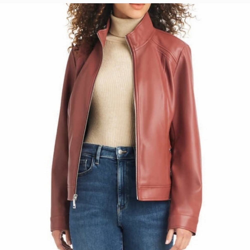 Vince Camuto Womens Faux Leather Jacket, pink nwt - Picture 2 of 7